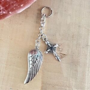 $10 SALE Cross & Angel Wing Keychain Handmade Mixed Metal